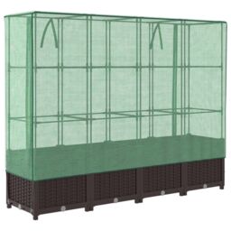 Berkfield Home Raised Bed with Greenhouse Cover Rattan Look 160x40x138 cm in Brown - Size: 160 x 40 x 138 cm - thumbnail 6