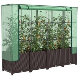 Berkfield Home Raised Bed with Greenhouse Cover Rattan Look 160x40x138 cm in Brown - Size: 160 x 40 x 138 cm