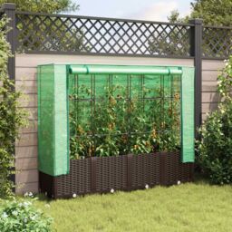 Berkfield Home Raised Bed with Greenhouse Cover Rattan Look 160x40x138 cm in Brown - Size: 160 x 40 x 138 cm - thumbnail 3