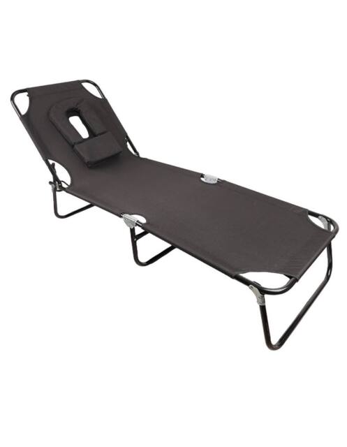 Groundlevel Garden sun lounger with Padded Headrest & Face Hole in Black - image 1