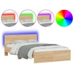 Berkfield Home Bed Frame with Headboard & LED Sonoma Oak 120x190 cm Small Double in Brown - thumbnail 2