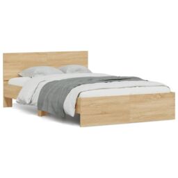 Berkfield Home Bed Frame with Headboard & LED Sonoma Oak 120x190 cm Small Double in Brown