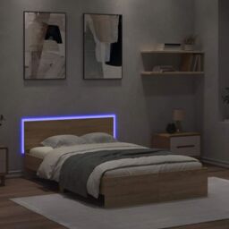 Berkfield Home Bed Frame with Headboard & LED Sonoma Oak 120x190 cm Small Double in Brown - thumbnail 3