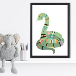 ARTZE Snake Tribal Animal Framed Print SIZE: A2 with Black Frame in Pale Green - Size: A4 - thumbnail 2