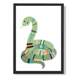ARTZE Snake Tribal Animal Framed Print SIZE: A2 with Black Frame in Pale Green - Size: A4