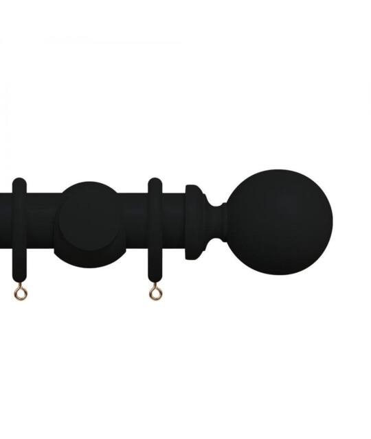 New Edge Blinds Premium 50mm Wooden Curtain Pole Set - Coal Black - Size: 200 cm - image 1