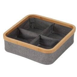 Showerdrape Cotswold Bamboo Storage Basket with 4 Compartments in Grey - Size: Small