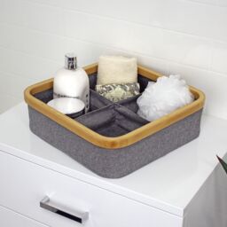 Showerdrape Cotswold Bamboo Storage Basket with 4 Compartments in Grey - Size: Small - thumbnail 2