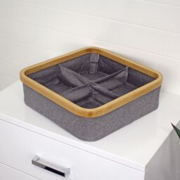 Showerdrape Cotswold Bamboo Storage Basket with 4 Compartments in Grey - Size: Small - thumbnail 3