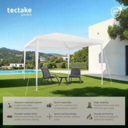 tectake Gazebo Farah- water resistant, plug-in system, 3x3m in White - Size: Large - thumbnail 2