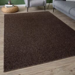 THE RUGS Flex Collection Solid Design Low Pile Living Room Rugs in Brown - Size: 160 cm x 230 cm - thumbnail 1