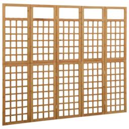 Berkfield Home 5-Panel Room Divider/Trellis Solid Fir Wood 201.5x180 cm in Brown - thumbnail 3