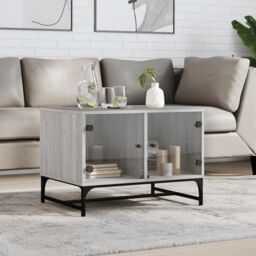 Berkfield Home Coffee Table with Glass Doors Grey Sonoma 68.5x50x50 cm - thumbnail 1