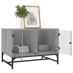 Berkfield Home Coffee Table with Glass Doors Grey Sonoma 68.5x50x50 cm - thumbnail 4