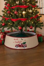 Living and Home Burlap Merry Christmas Tree Skirt Collar in White - thumbnail 2