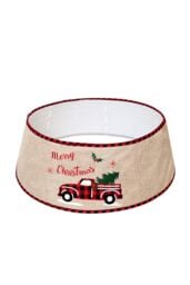 Living and Home Burlap Merry Christmas Tree Skirt Collar in White - thumbnail 3
