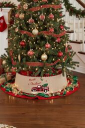 Living and Home Burlap Merry Christmas Tree Skirt Collar in White - thumbnail 1