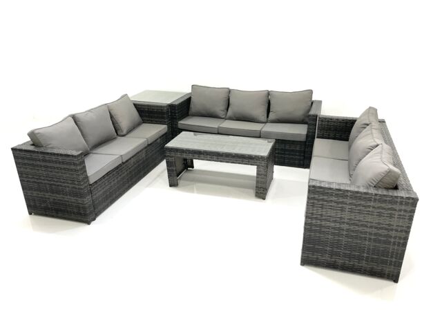 Fimous Outdoor Garden Furniture Set 9 Seater Rattan Sofa Set with Coffee Table Side Table Dark Grey Mixed - image 1