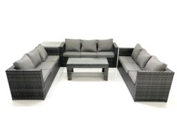 Fimous Outdoor Garden Furniture Set 9 Seater Rattan Sofa Set with Coffee Table Side Table Dark Grey Mixed - thumbnail 2