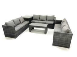 Fimous Outdoor Garden Furniture Set 9 Seater Rattan Sofa Set with Coffee Table Side Table Dark Grey Mixed - thumbnail 1