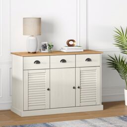 Berkfield Home Sideboard with Drawers VIGO 113x40x75 cm White Solid Wood Pine - Size: 113 x 40 x 75 cm