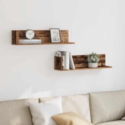 Berkfield Home Wall Shelves 2 pcs Old Wood 75x16.5x16.5 cm Engineered Wood in Brown - thumbnail 3