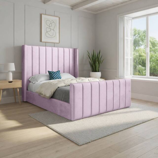 KDMD Strumpshaw Winged Upholstered Pink Soft Velvet Designer Bed Frame - Size: Single - image 1