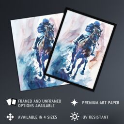 "Artery8 Jockey on Racehorse Modern Watercolour Light Framed Art Print - Size: W12"" x H16""" - thumbnail 2