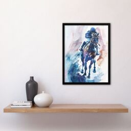 "Artery8 Jockey on Racehorse Modern Watercolour Light Framed Art Print - Size: W12"" x H16""" - thumbnail 4