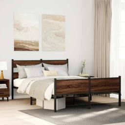 Berkfield Home Bed Frame without Mattress Brown Oak 140x190 cm Engineered Wood - thumbnail 2