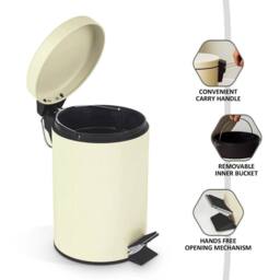 Kelvenix Small Cream 3LTR Stainless Steel Pedal Bin - Size: 0.6m2 - thumbnail 3