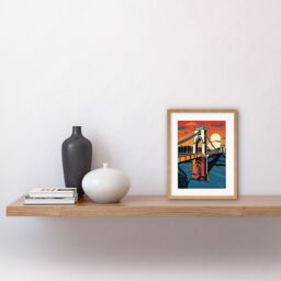 "Artery8 Wall Art Print Clifton Suspension Bridge Sunset Modern Pop Artwork Framed 9X7 Inch in Beige - Size: W7"" x H9""" - thumbnail 2