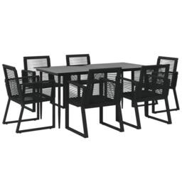 Berkfield Home Decorative 7 Piece Garden Dining Set Black PVC Rattan - thumbnail 1