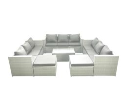 Fimous Rattan Garden Outdoor Furniture Set 11 Seater Garden Sofa Coffee Table Set with 2 Big Footstools Light Grey Mixed - thumbnail 2