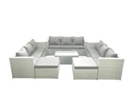 Fimous Rattan Garden Outdoor Furniture Set 11 Seater Garden Sofa Coffee Table Set with 2 Big Footstools Light Grey Mixed