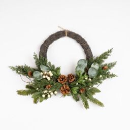 Scottish Everlastings Ltd 40cm Real Touch Half Wreath Mistletoe & Cone in Green - thumbnail 2