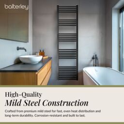 Balterley Straight Heated Towel Rail Radiator, 383W, 400 x 1800mm, Matt Black - thumbnail 3