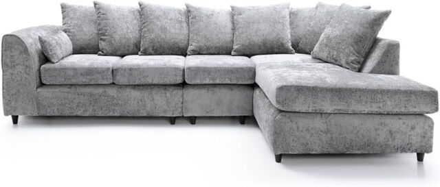 Furniture 786 Chenille Fabric 5 seater Right Hand Facing Corner Sofa in Silver - image 1