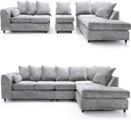 Furniture 786 Chenille Fabric 5 seater Right Hand Facing Corner Sofa in Silver - thumbnail 3