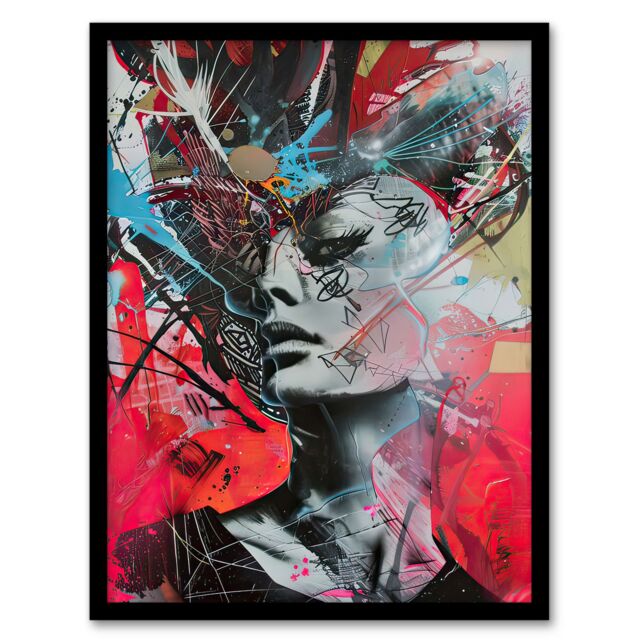 Artery8 Zef Culture Modern Conceptual Abstract Portrait Framed Art Print in Red - Size: A4 - image 1