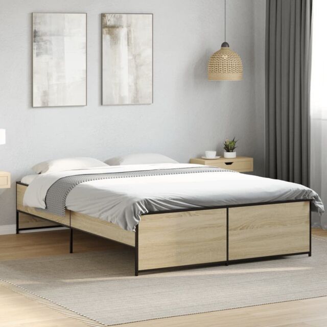 Berkfield Home Bed Frame without Mattress Sonoma Oak 135x190 cm Double in Brown - image 1