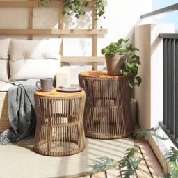 Berkfield Home Garden Side Tables 2 pcs with Wooden Top Beige Poly Rattan - thumbnail 3