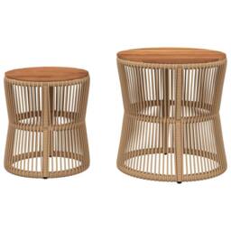 Berkfield Home Garden Side Tables 2 pcs with Wooden Top Beige Poly Rattan - thumbnail 4