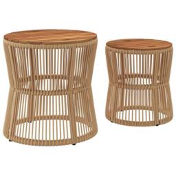 Berkfield Home Garden Side Tables 2 pcs with Wooden Top Beige Poly Rattan - thumbnail 6