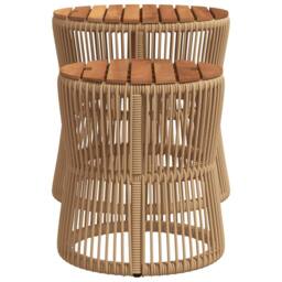 Berkfield Home Garden Side Tables 2 pcs with Wooden Top Beige Poly Rattan - thumbnail 5