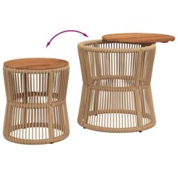 Berkfield Home Garden Side Tables 2 pcs with Wooden Top Beige Poly Rattan - thumbnail 7