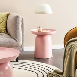Wyld and Coco Aura Home Pastel Pink Metal End Table - Geometric Round - thumbnail 1