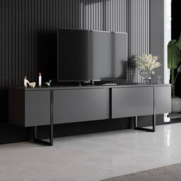 CALICOSY LUXURY TV Stand With 2 Drop-Down Doors, 180 Cm Wide in Charcoal - thumbnail 2