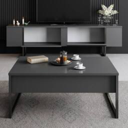 CALICOSY LUXURY TV Stand With 2 Drop-Down Doors, 180 Cm Wide in Charcoal - thumbnail 5