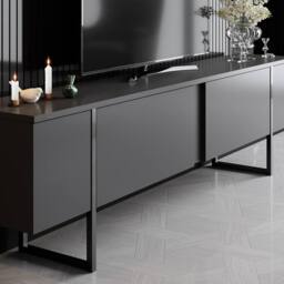CALICOSY LUXURY TV Stand With 2 Drop-Down Doors, 180 Cm Wide in Charcoal - thumbnail 3